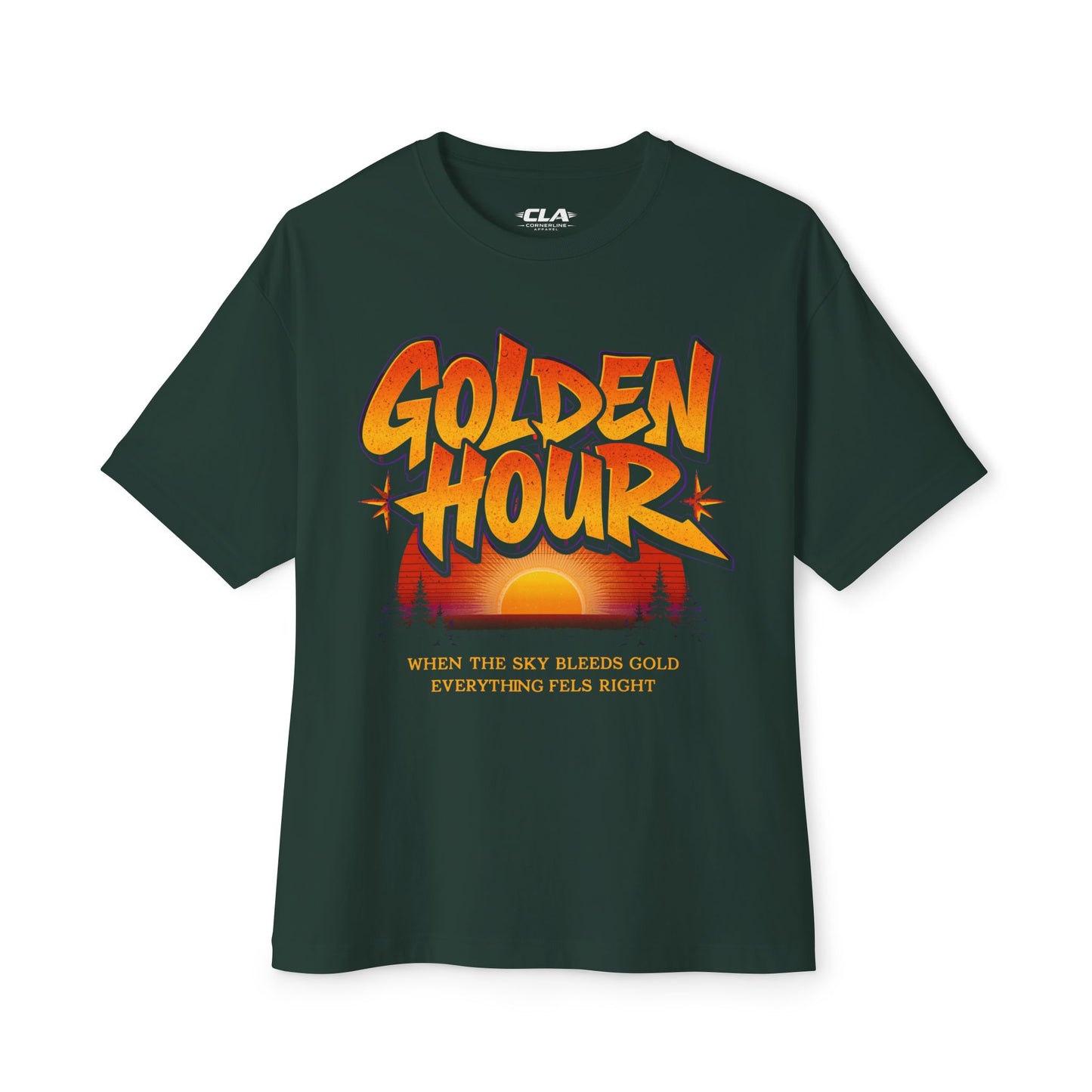 Golden Hour Graphic Tee — "Golden Hour" Sunset Typography Shirt