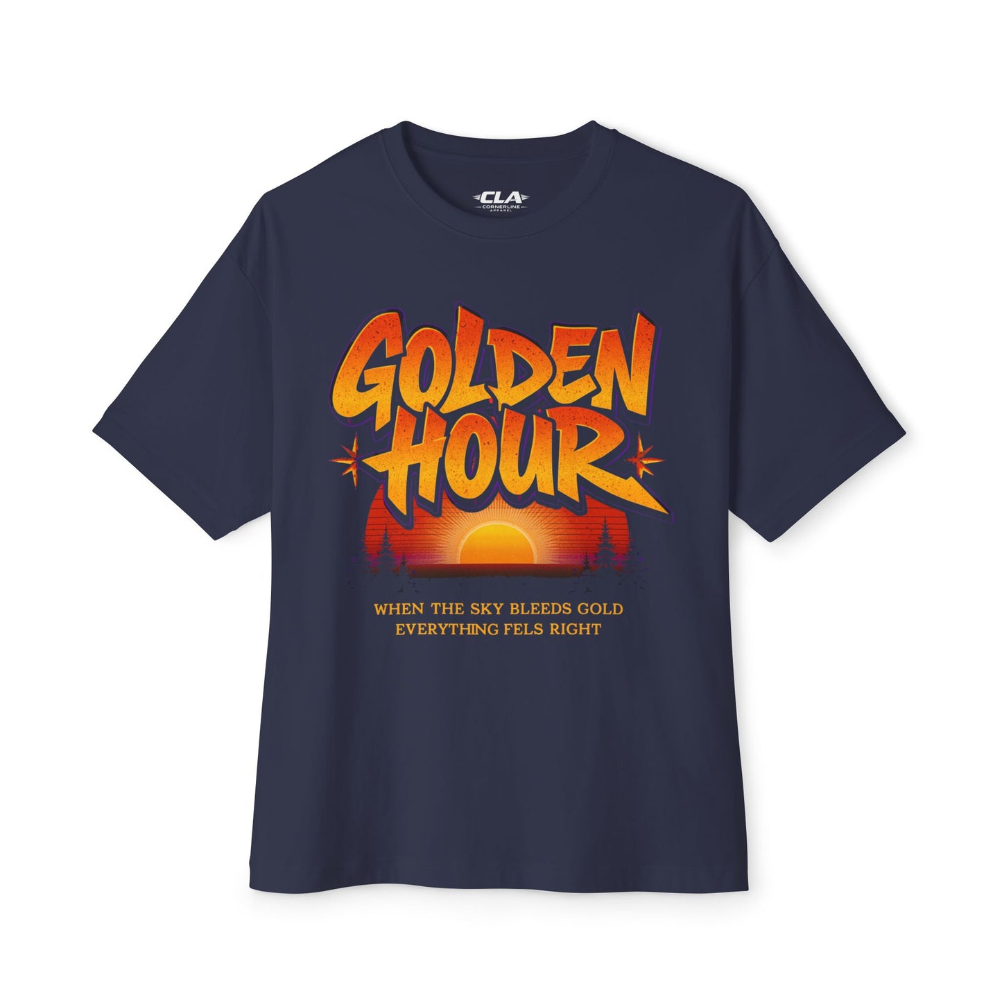 Golden Hour Graphic Tee — "Golden Hour" Sunset Typography Shirt