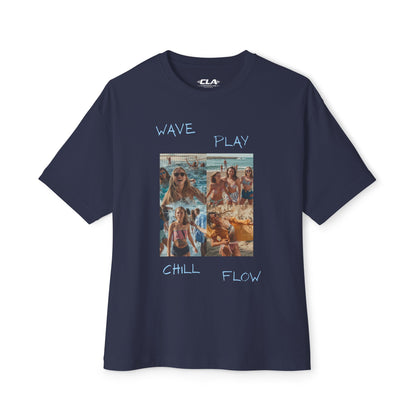 Beach Vibes Graphic Tee — 'Wave, Play, Chill, Fun' Oversized Boxy Shirt