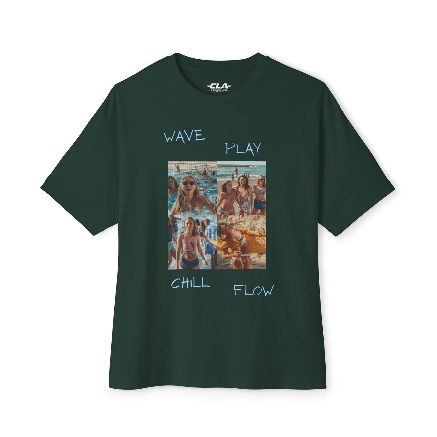 Beach Vibes Graphic Tee — 'Wave, Play, Chill, Fun' Oversized Boxy Shirt