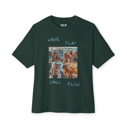 Beach Vibes Graphic Tee — 'Wave, Play, Chill, Fun' Oversized Boxy Shirt
