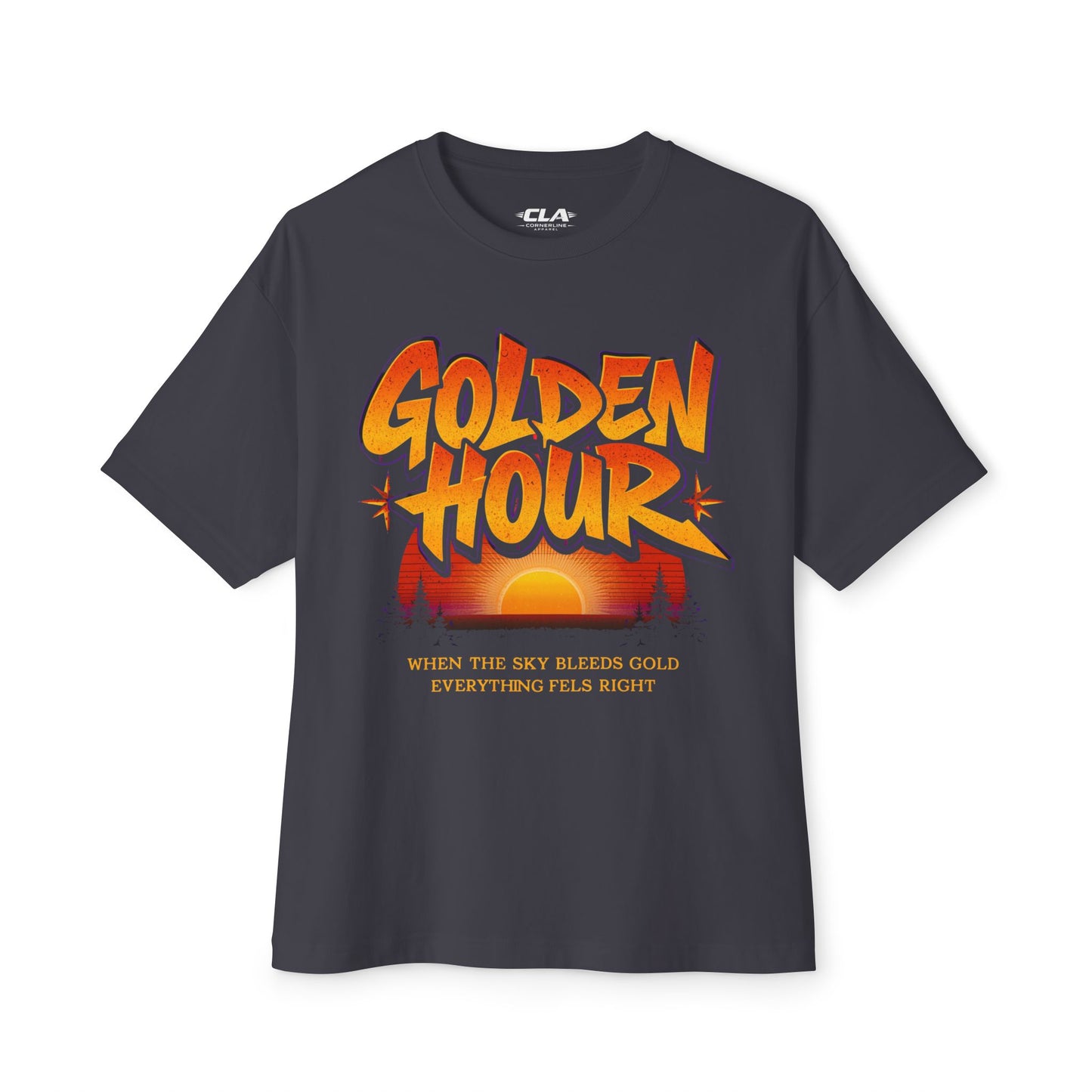 Golden Hour Graphic Tee — "Golden Hour" Sunset Typography Shirt