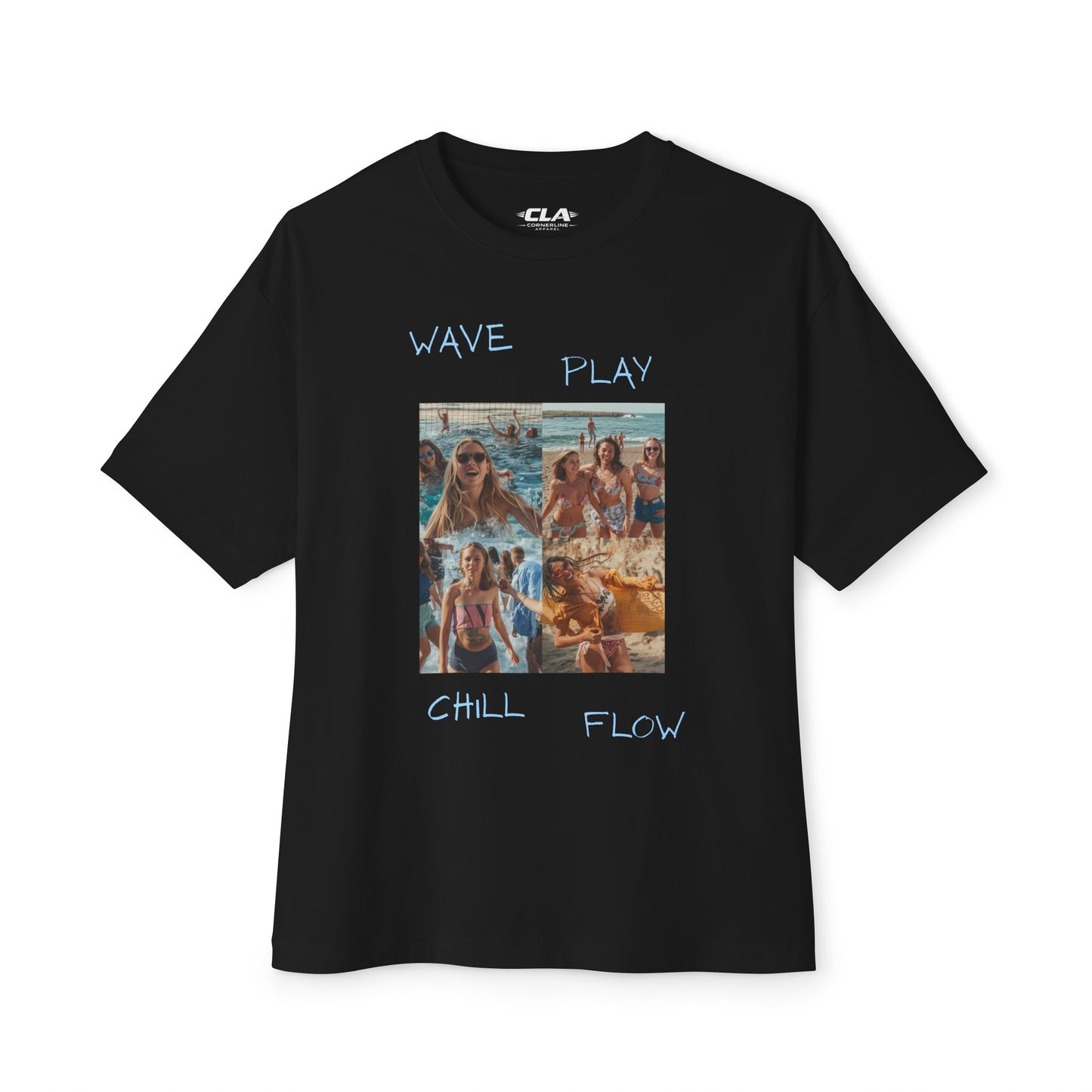 Beach Vibes Graphic Tee — 'Wave, Play, Chill, Fun' Oversized Boxy Shirt