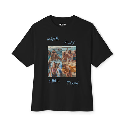 Beach Vibes Graphic Tee — 'Wave, Play, Chill, Fun' Oversized Boxy Shirt
